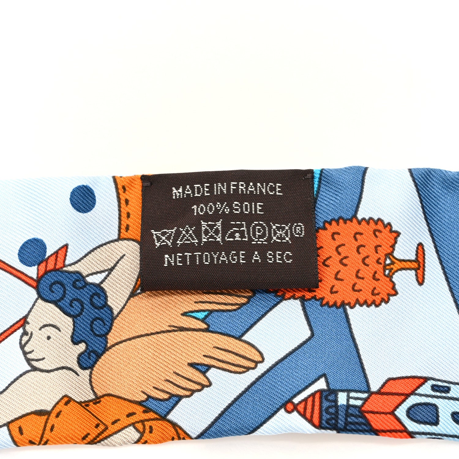 Hermes Silk Les Nouveaux Amoureux de Paris Twilly Ciel Blue Jean Orange 3 of 4