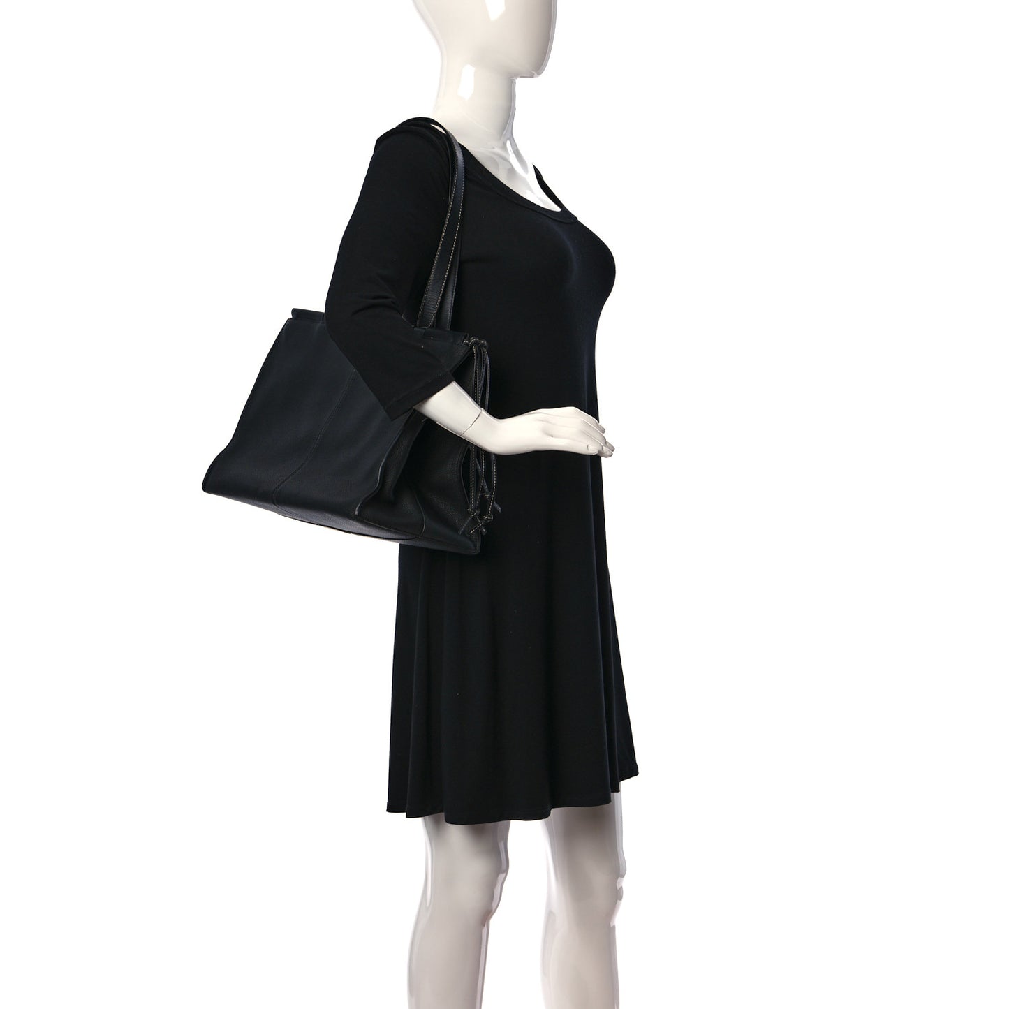 Grained Calfskin Small Cushion Tote Black