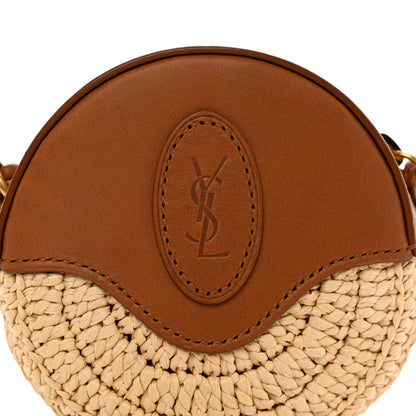 Saint Laurent Raffia Calfskin Round Mini Coin Pouch Beige Naturel Brick 5 of 6