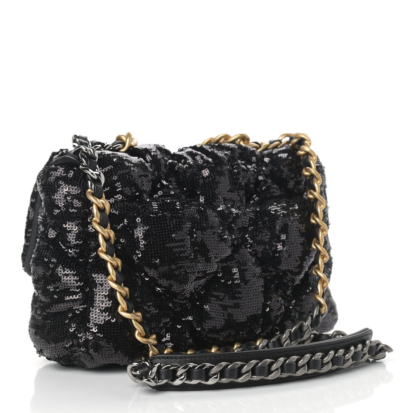 Sequin Quilted Medium Chanel 19 Flap Black