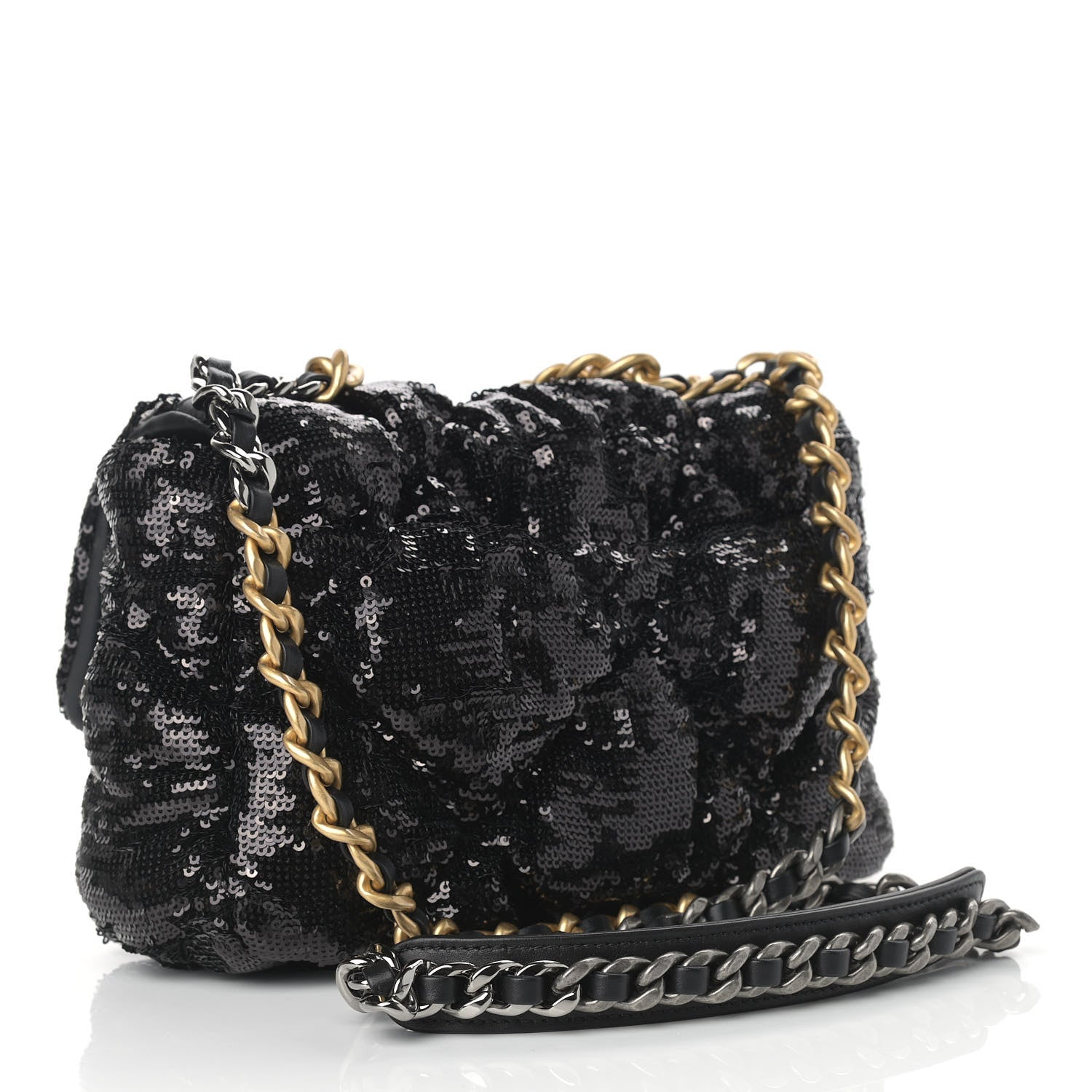 Chanel Sequin Quilted Medium Chanel 19 Flap Black 3 of 9