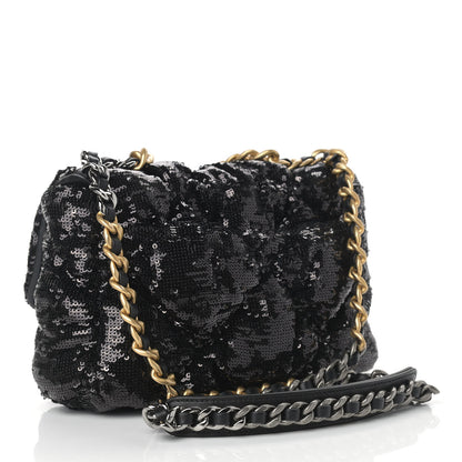 Chanel Sequin Quilted Medium Chanel 19 Flap Black 3 of 9