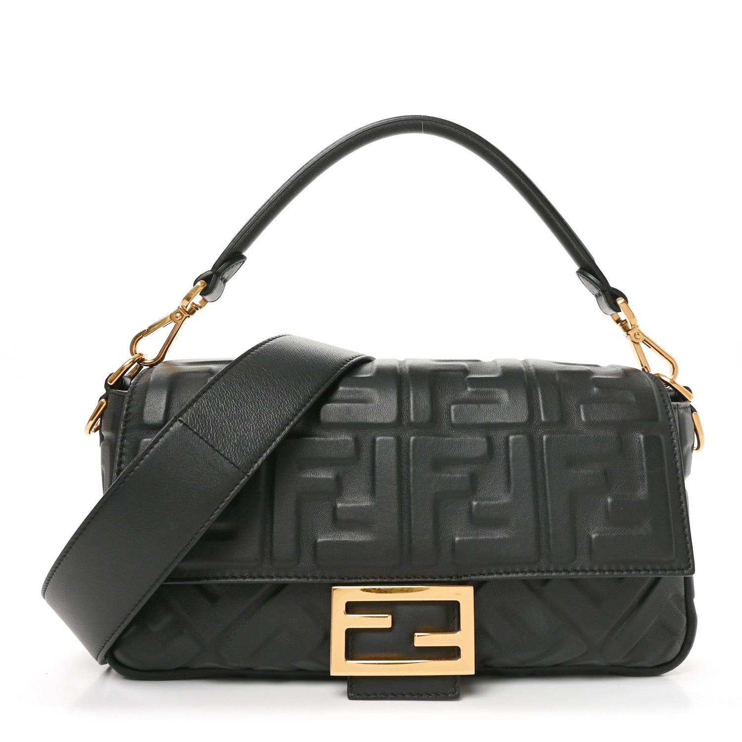 Fendi Nappa FF 1974 Embossed Baguette Black 1 of 10