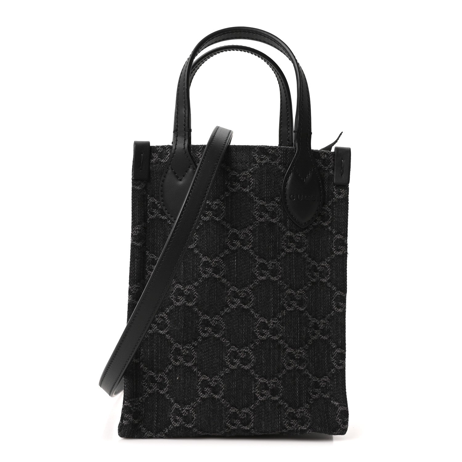 Gucci Denim GG Monogram Calfskin Mini Ophidia Tote Bag Black 1 of 10