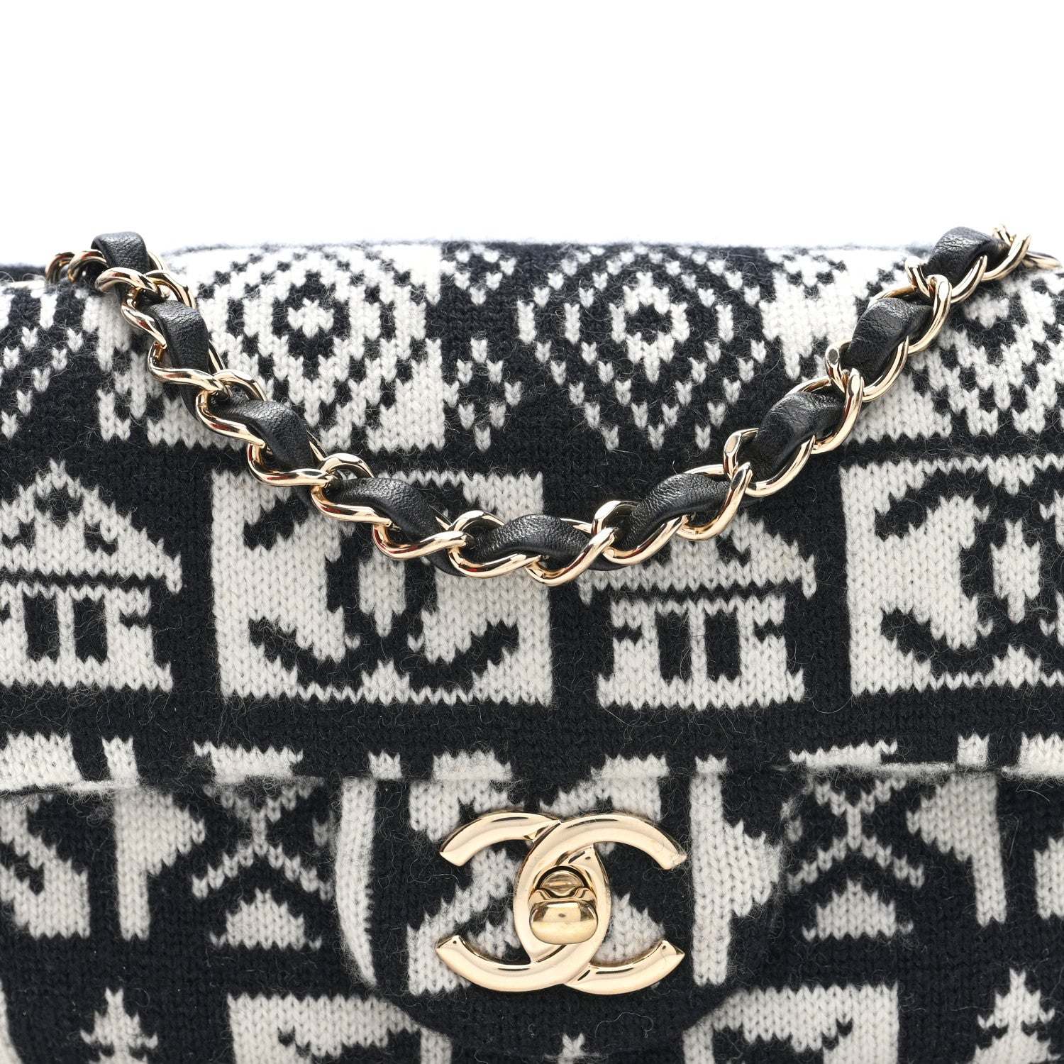 Chanel Cashmere Knit Coco Neige Flap Black White 8 of 10
