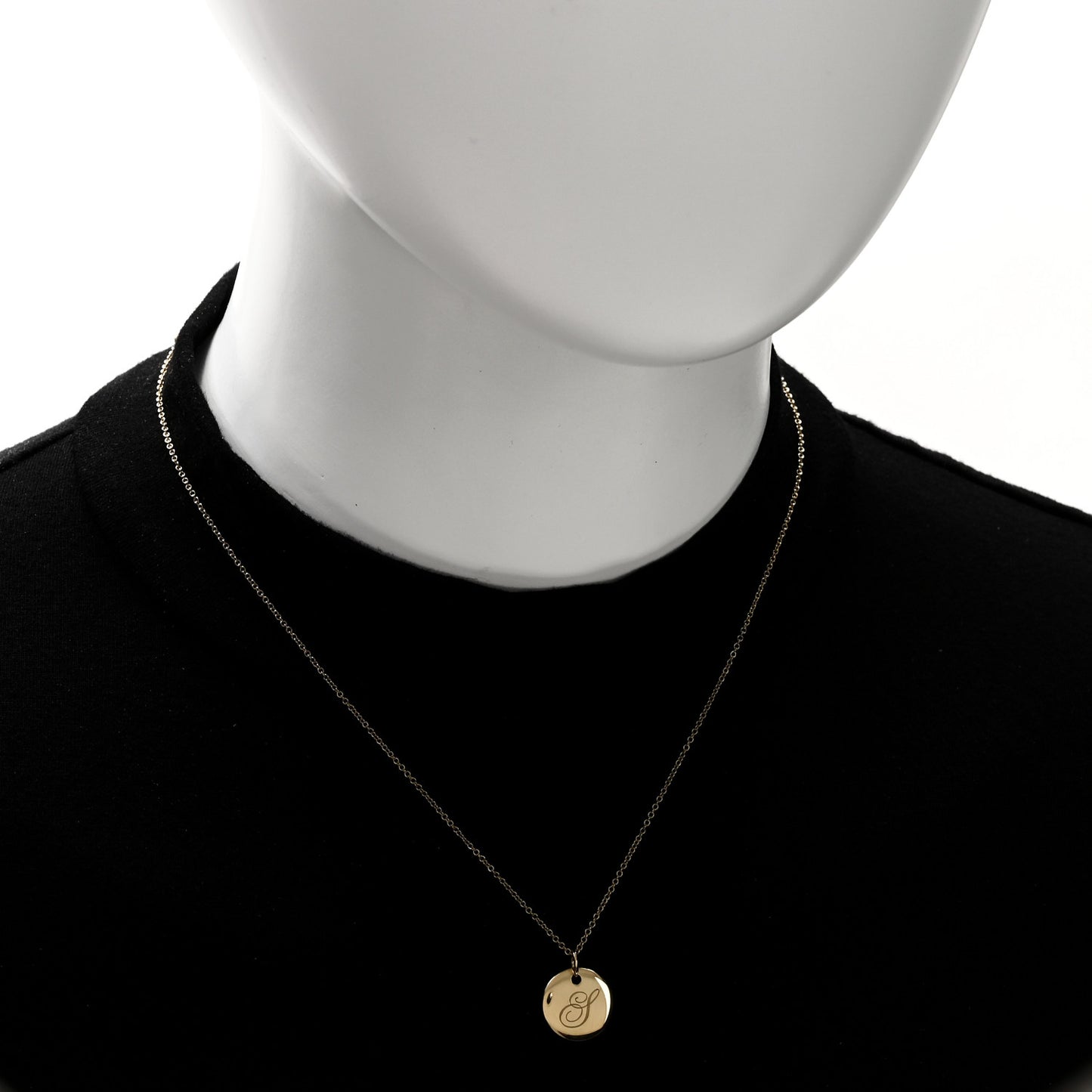18K Yellow Gold Notes Letter S Disc Charm Pendant Necklace