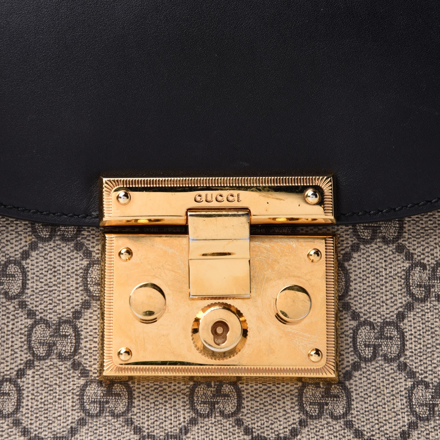Gucci GG Supreme Monogram Web Medium Padlock Messenger Shoulder Bag Black 8 of 11