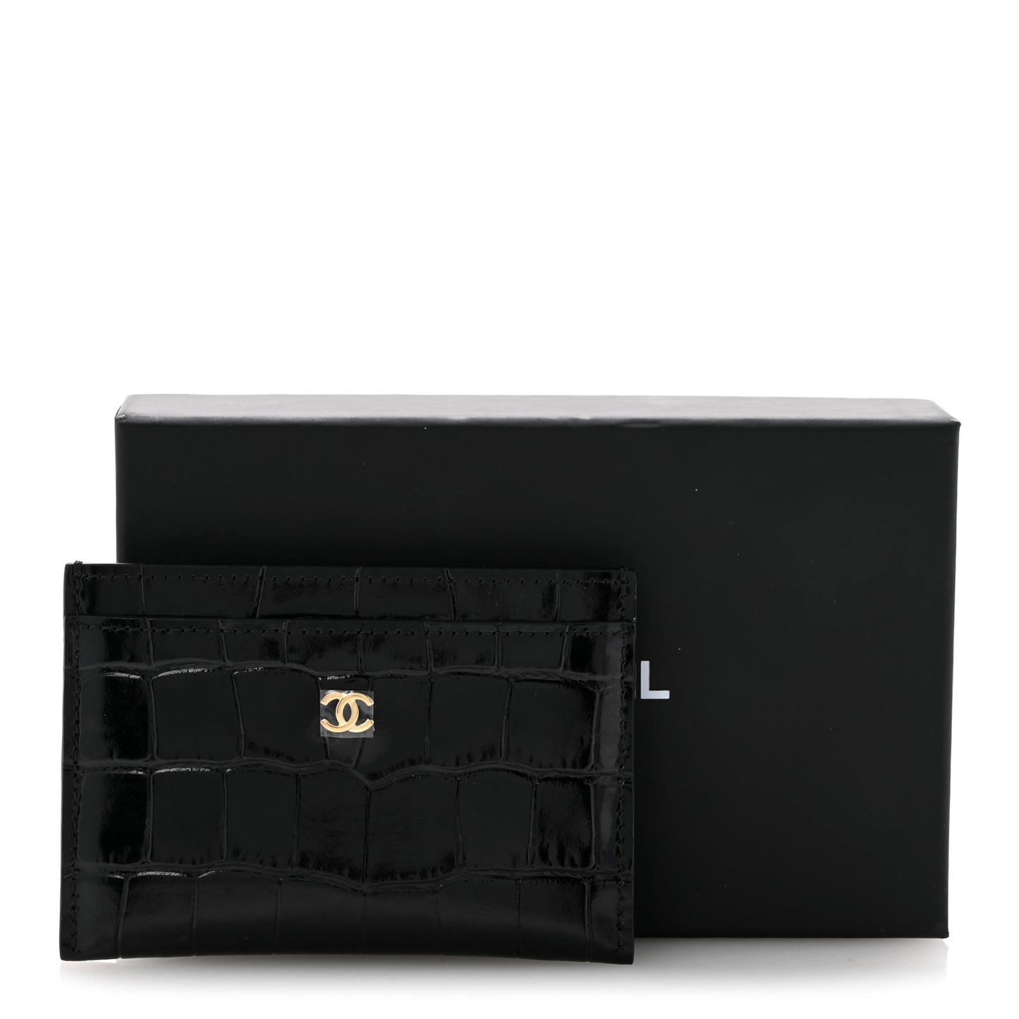 Calfskin Crocodile Embossed Crococo Card Holder Black