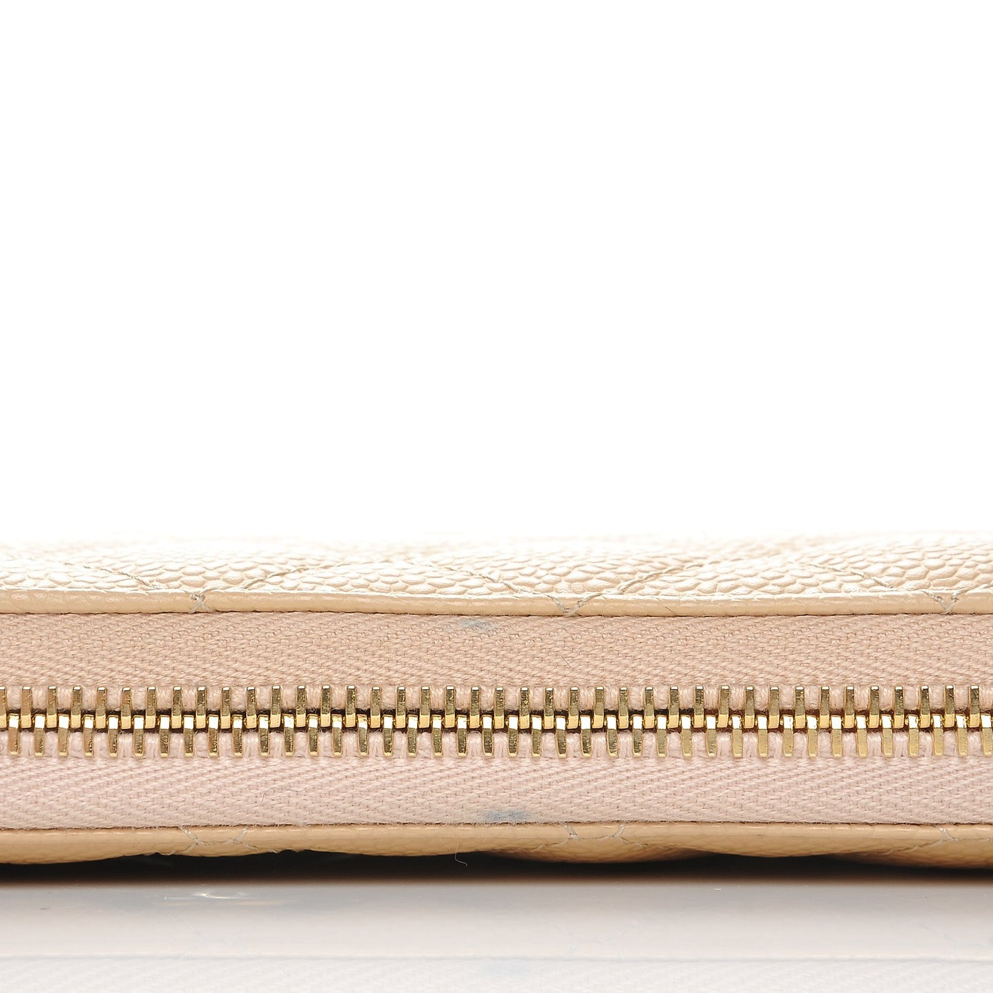 Caviar Quilted Large Gusset Zip Around Wallet Beige Clair