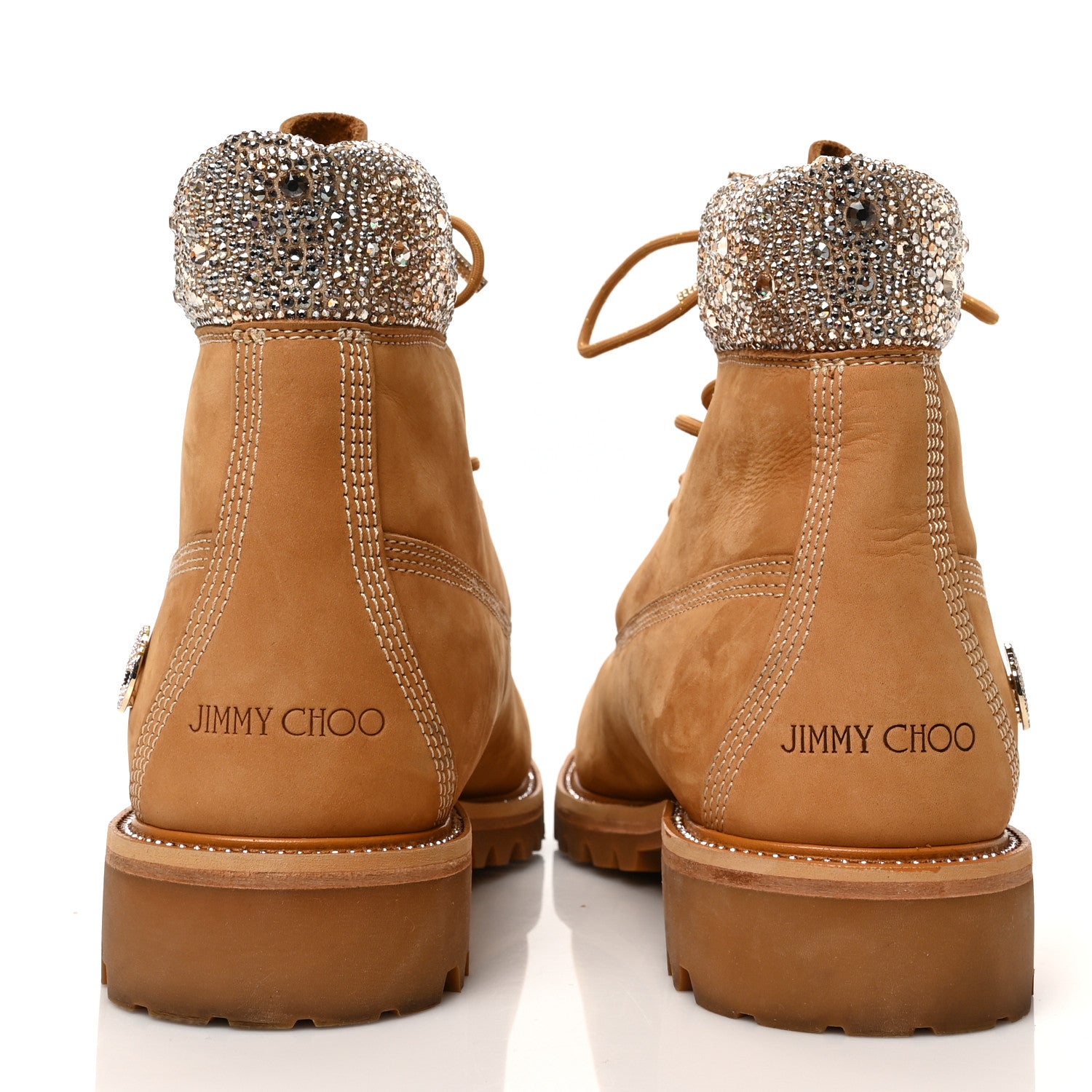 Jimmy Choo X TIMBERLAND Nubuck Swarovski Crystal Mens Ankle Boots 12 Wheat 5 of 8