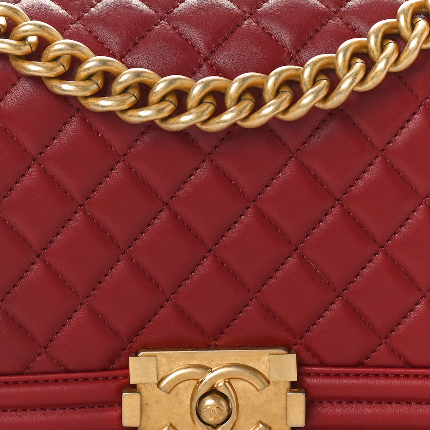 Lambskin Quilted Medium Boy Flap Dark Red