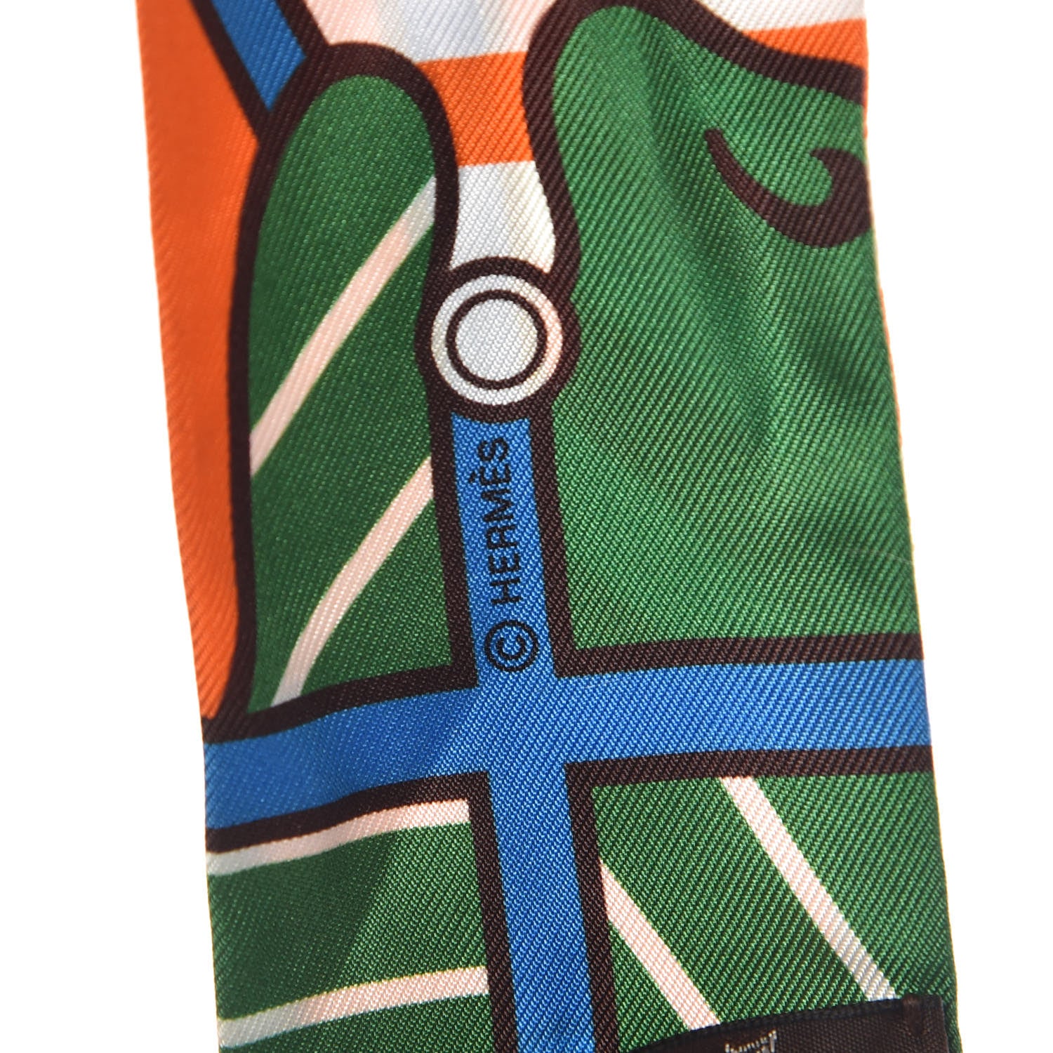 Hermes Silk Quadrige Twilly Orange Vert Ebene 5 of 6