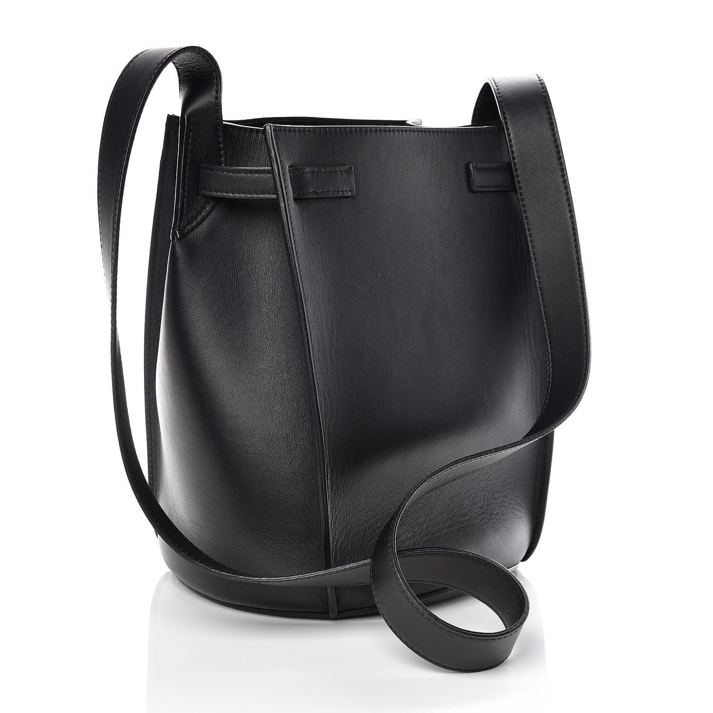 Smooth Calfskin Long Strap Big Bucket Bag Black