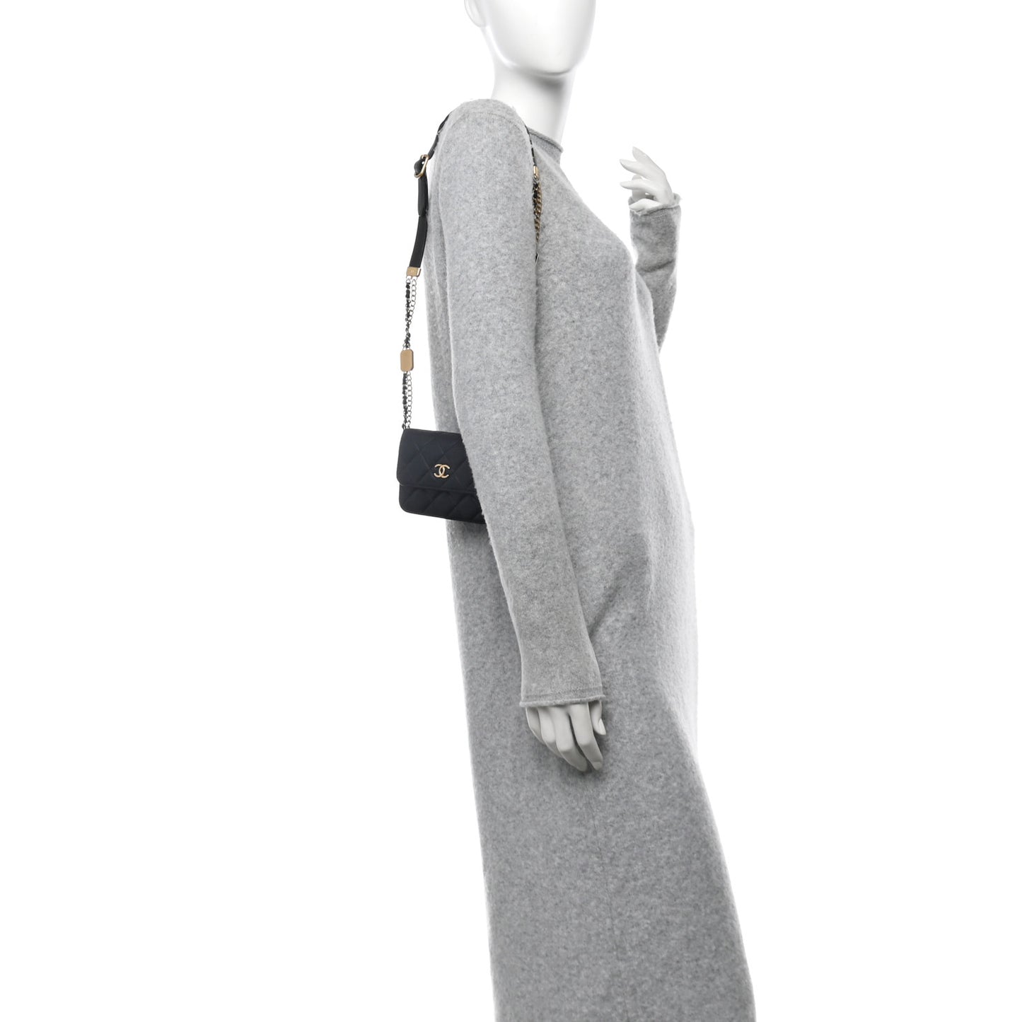 Lambskin Quilted CC Enamel Mini Belt Bag Black