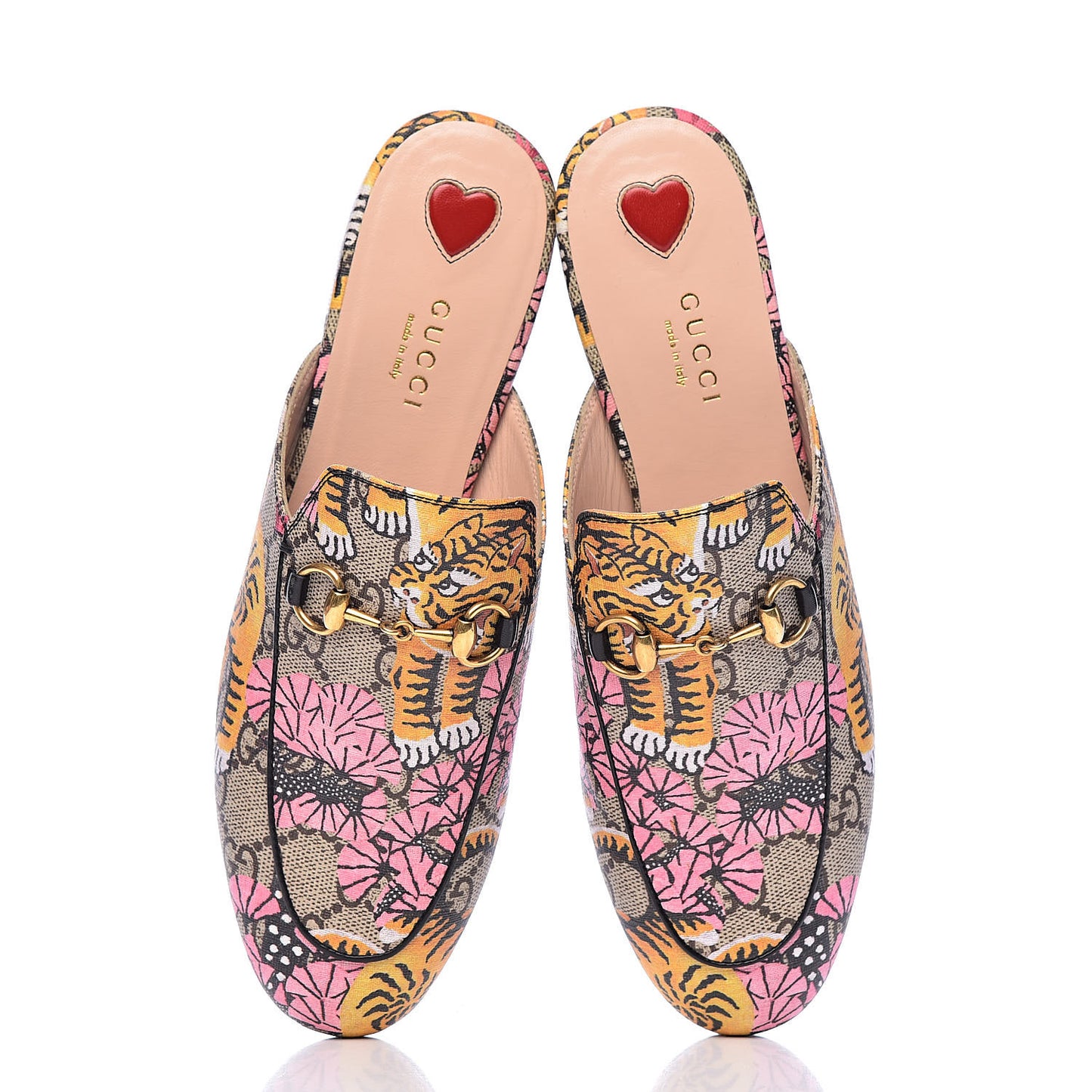 GG Supreme Monogram Bengal Womens Princetown Slippers 37 Beige Crop Pink