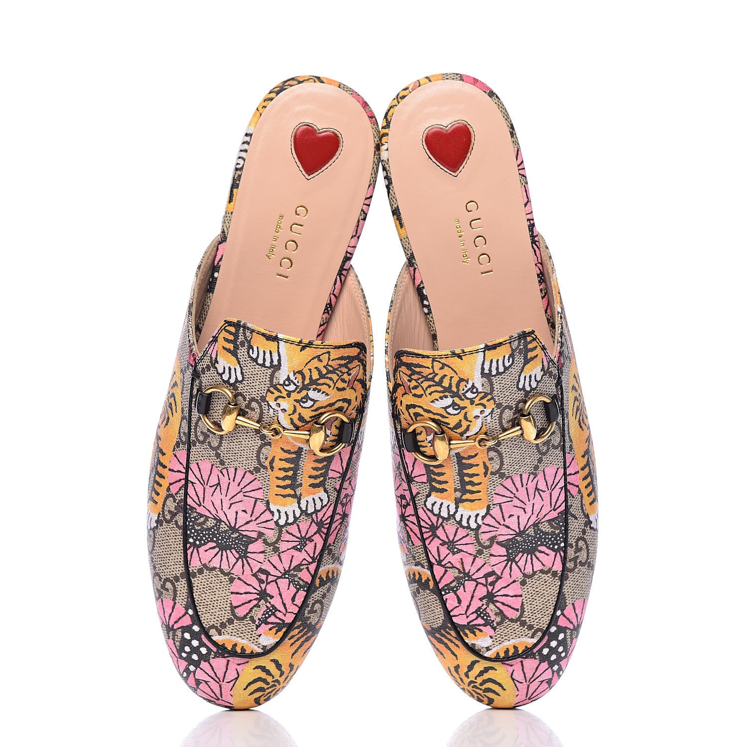 Gucci GG Supreme Monogram Bengal Womens Princetown Slippers 37 Beige Crop Pink 10 of 11