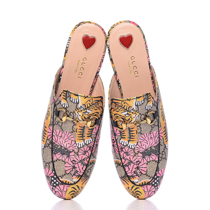 Gucci GG Supreme Monogram Bengal Womens Princetown Slippers 37 Beige Crop Pink 10 of 11