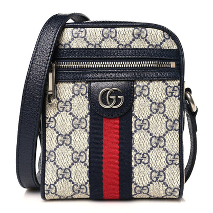 Gucci GG Supreme Monogram Textured Calfskin Web Mini Ophidia Messenger Beige Blue 1 of 9