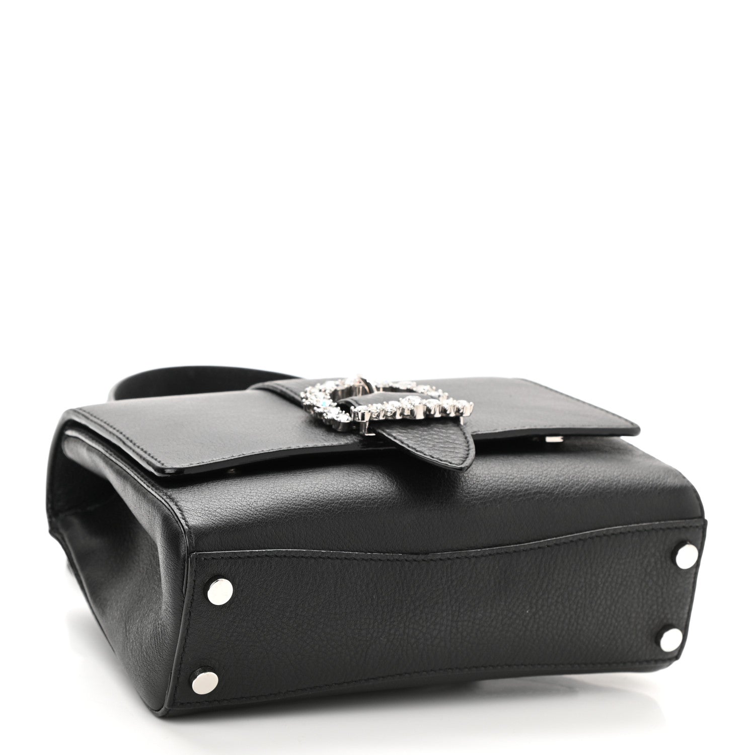 Jimmy Choo Calfskin Crystal Small Cheri Top Handle Bag Black