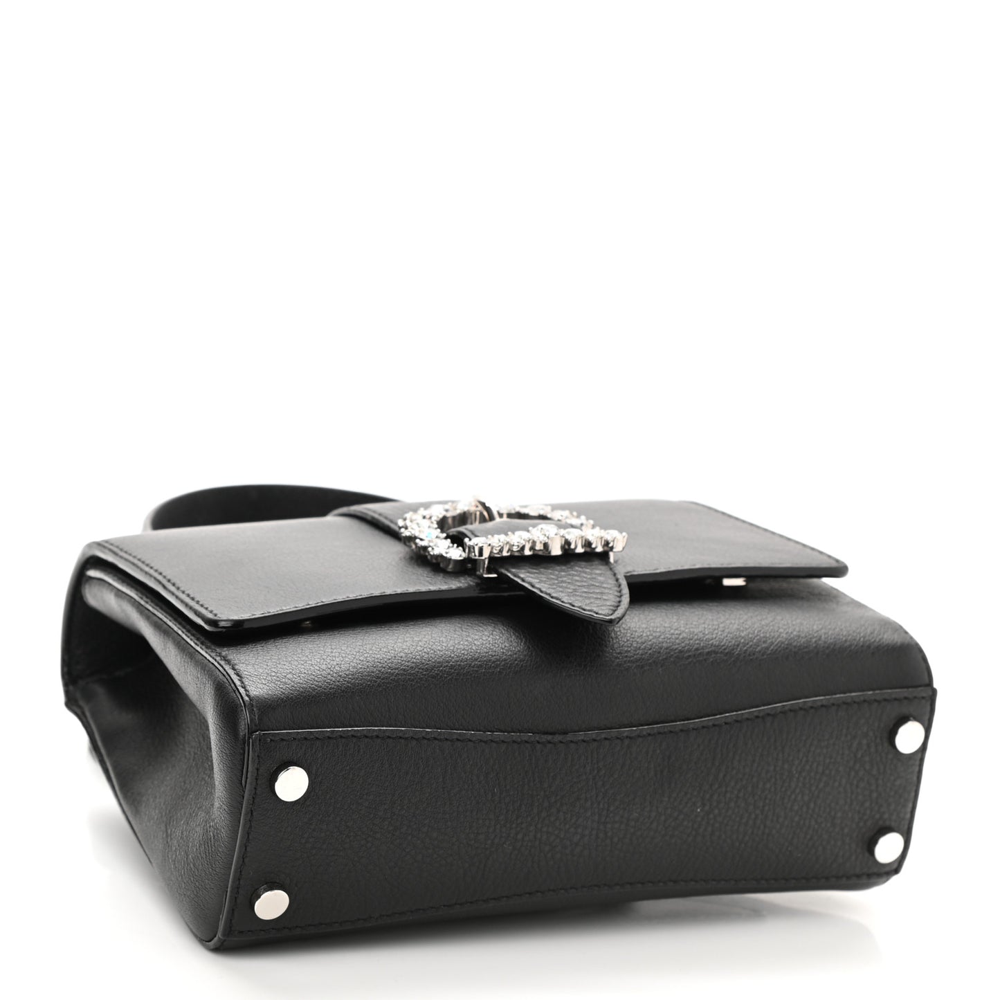 Calfskin Crystal Small Cheri Top Handle Bag Black
