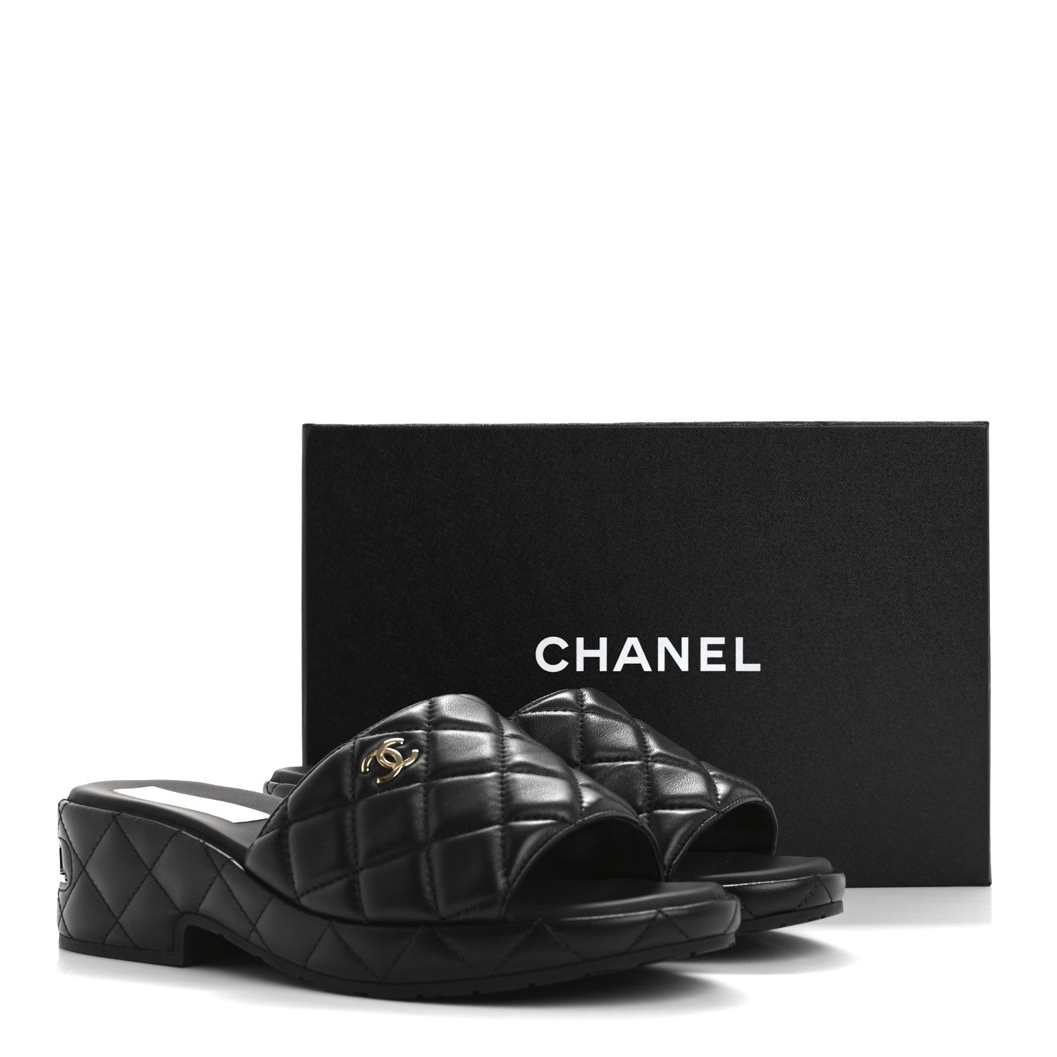 Chanel Lambskin Quilted CC Mules Wedge Sandals 40 Black 10 of 10