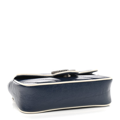 Gucci Vintage Effect Calfskin Matelasse Diagonal Super Mini Torchon GG Marmont Shoulder Bag Blue Agata Mystic White 4 of 9