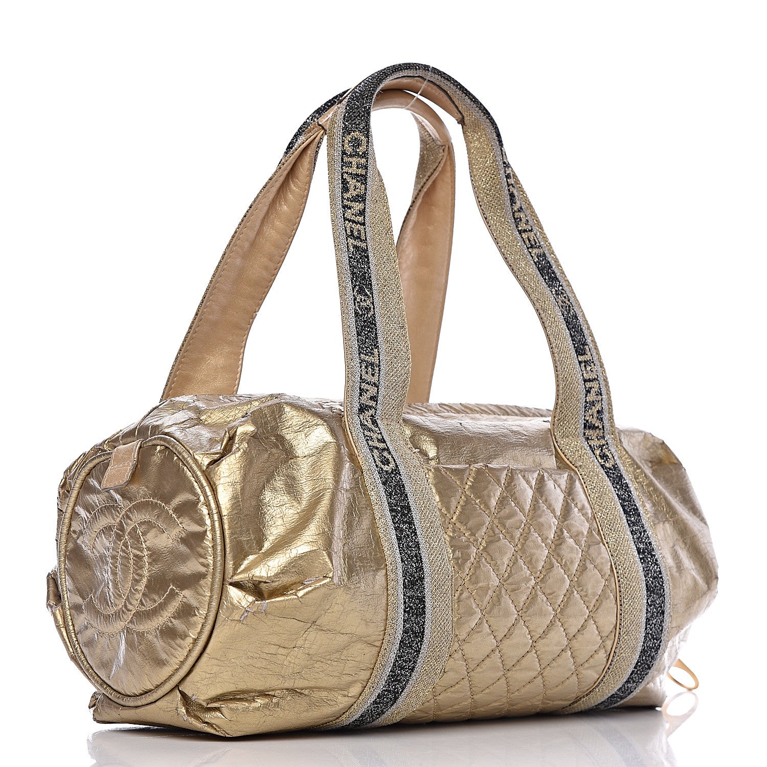 Chanel Metallic Coated Canvas Sport Duffle Gold 3 of 23