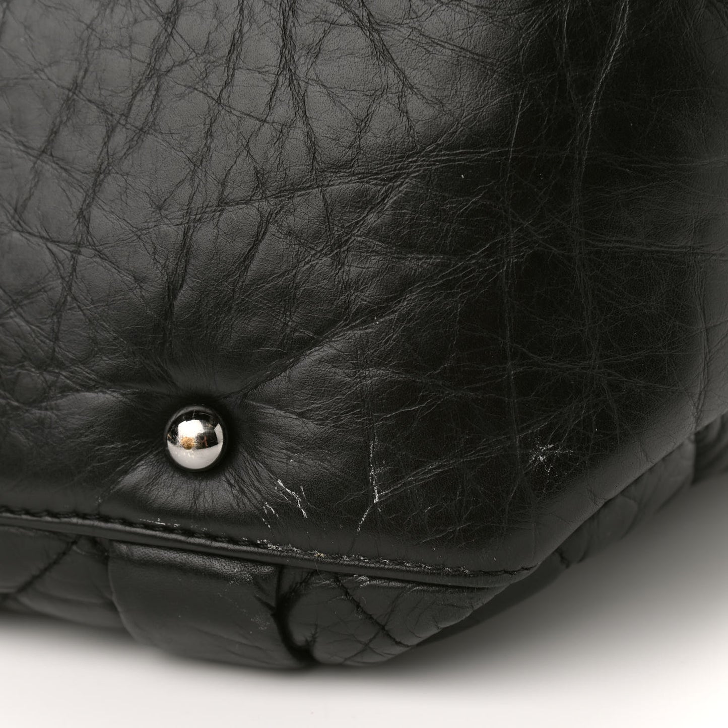 Distressed Lambskin Vintage Ligne Lady Braid Tote Black