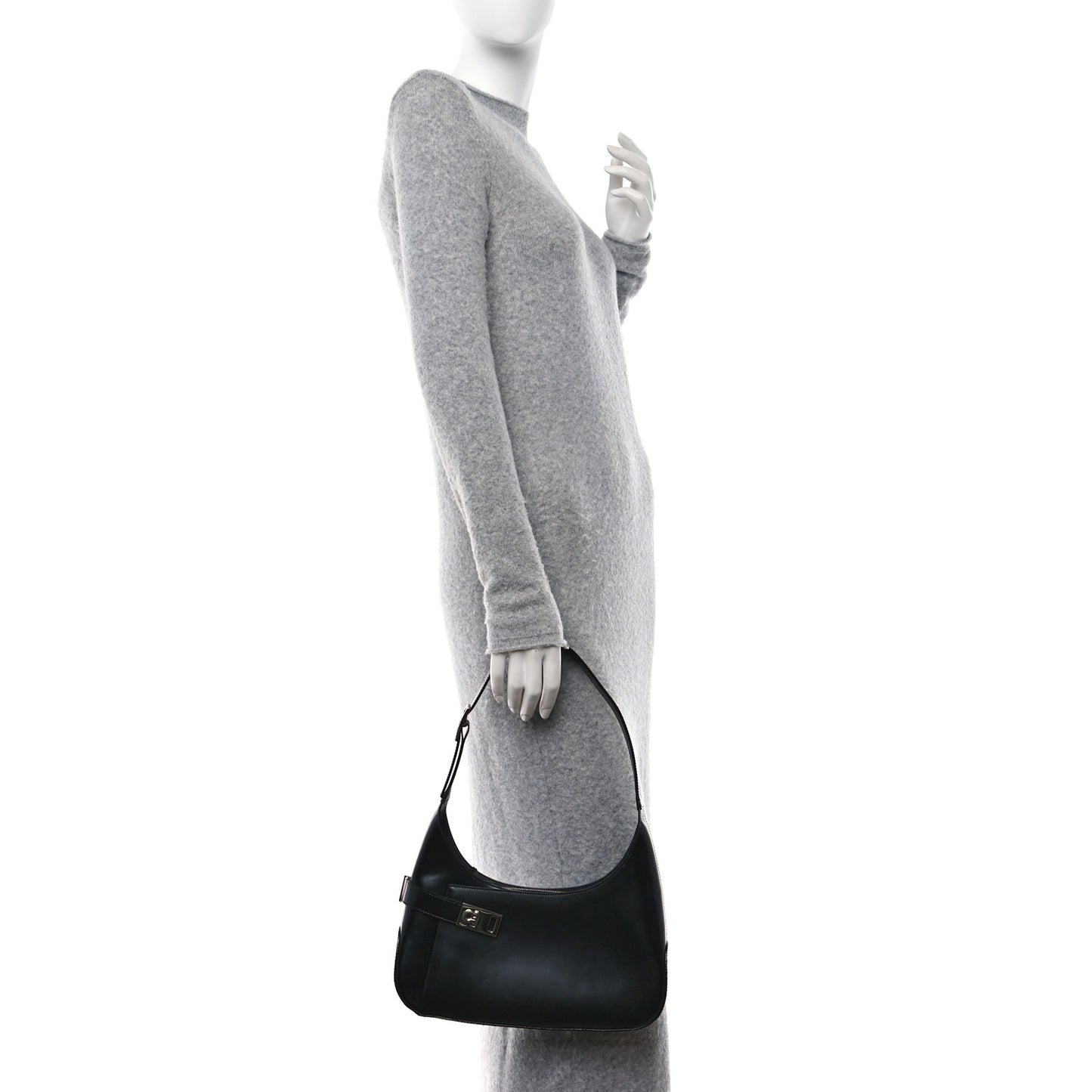 Soft Calfskin Gancini Hobo Black