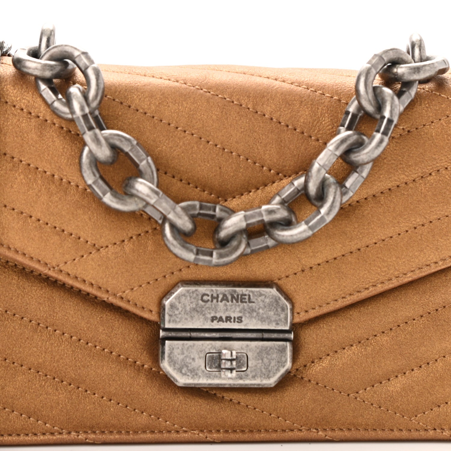 Chanel Metallic Calfskin Chevron Quilted Small Gabrielle Flap Gold 7 of 9