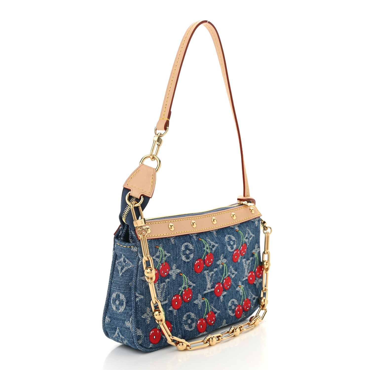 Louis Vuitton LV X TM Monogram Denim Cerises Pochette Accessories Blue 3 of 9