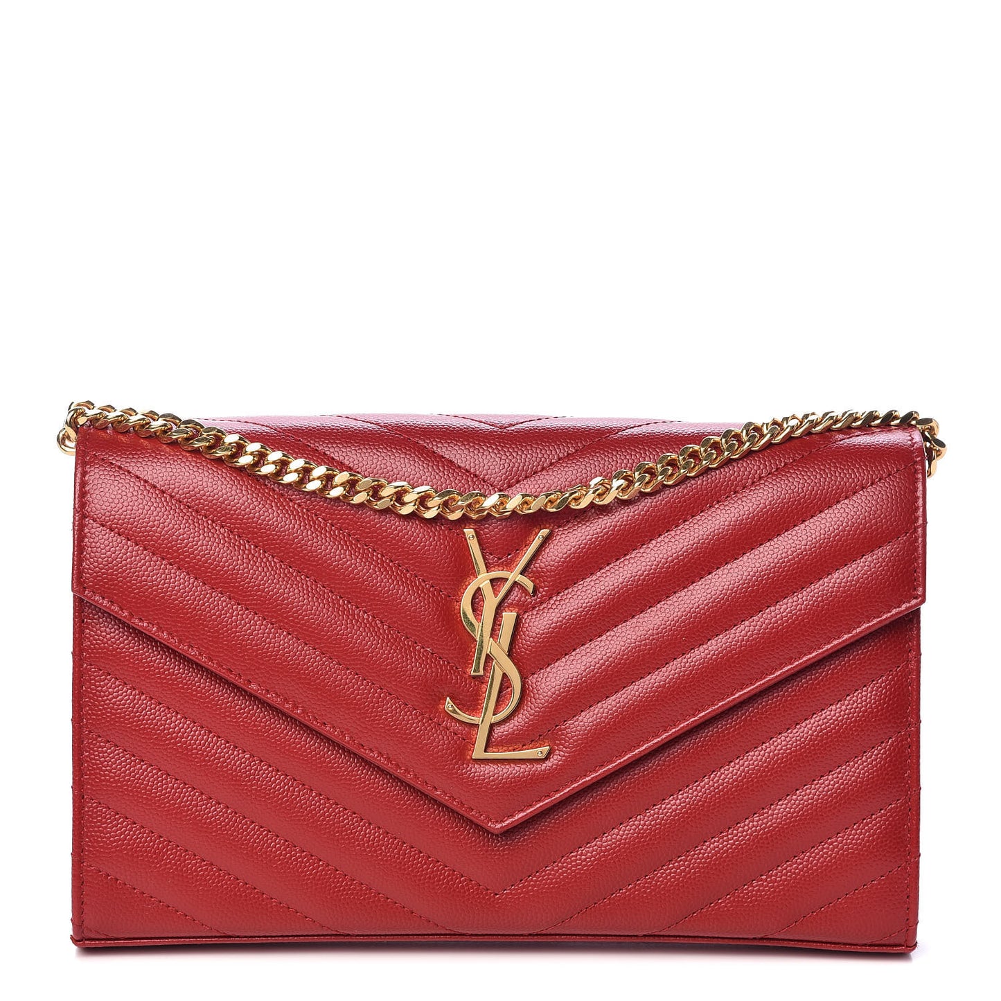 Grain De Poudre Matelasse Chevron Monogram Chain Wallet Red