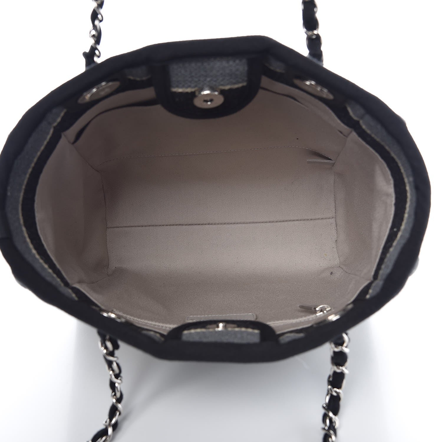 Chanel Striped Canvas Small Deauville Tote Grey Black 5 of 9