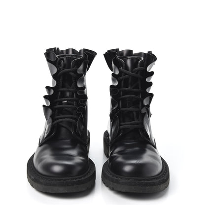 Valentino Garavani Calfskin Ruffle Heart Love Combat Boots 37.5 Black 2 of 10