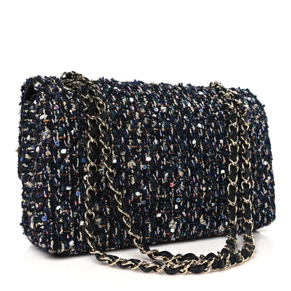 Chanel Glittered Tweed Quilted Medium Double Flap Navy Blue Multicolor 3 of 11