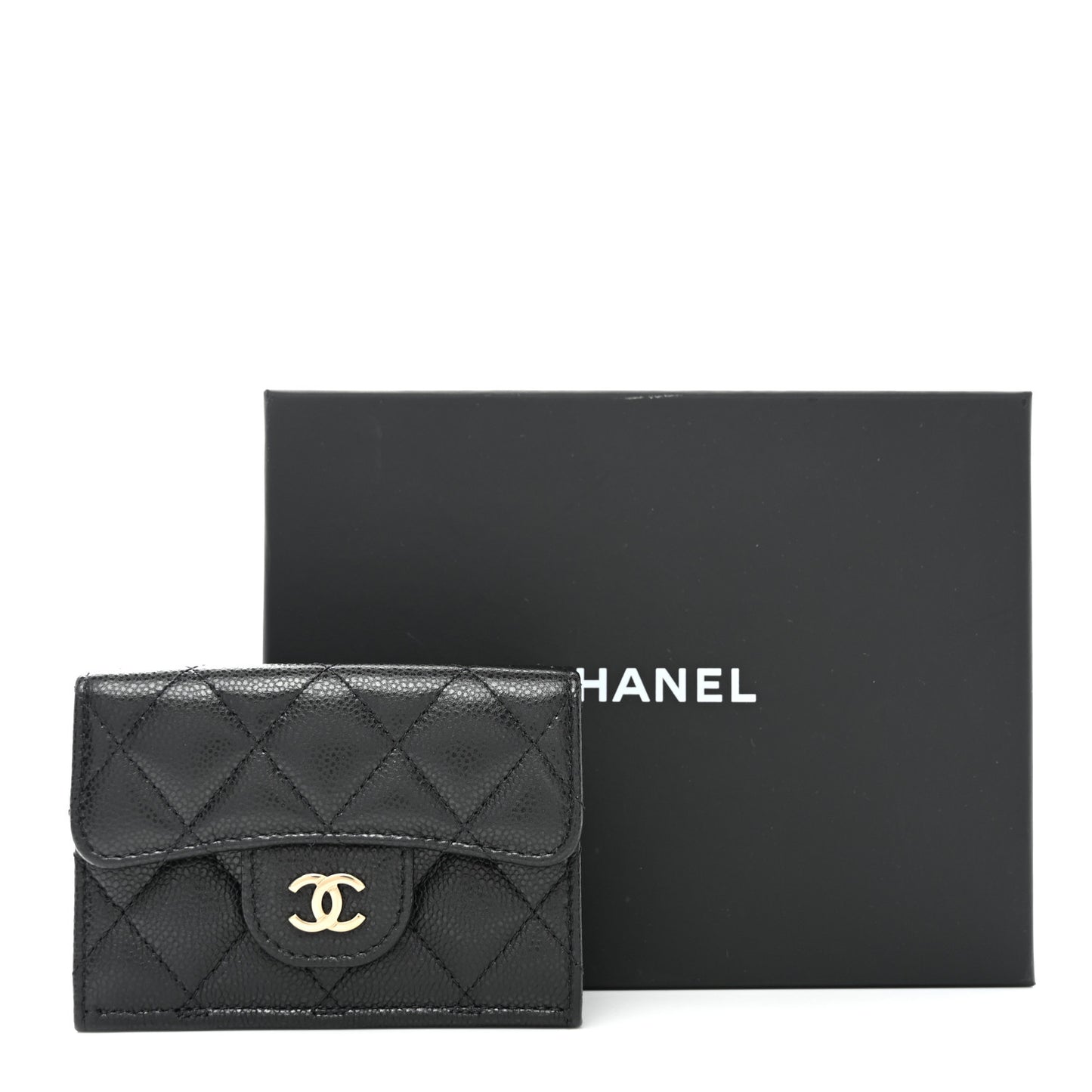 Caviar Quilted Double Flap Wallet Black