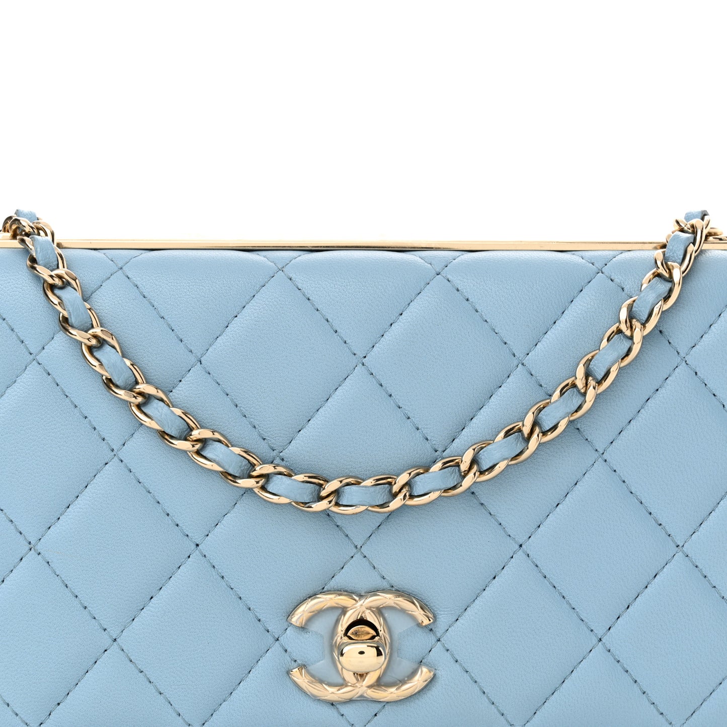 Lambskin Quilted Trendy CC Wallet On Chain WOC Light Blue