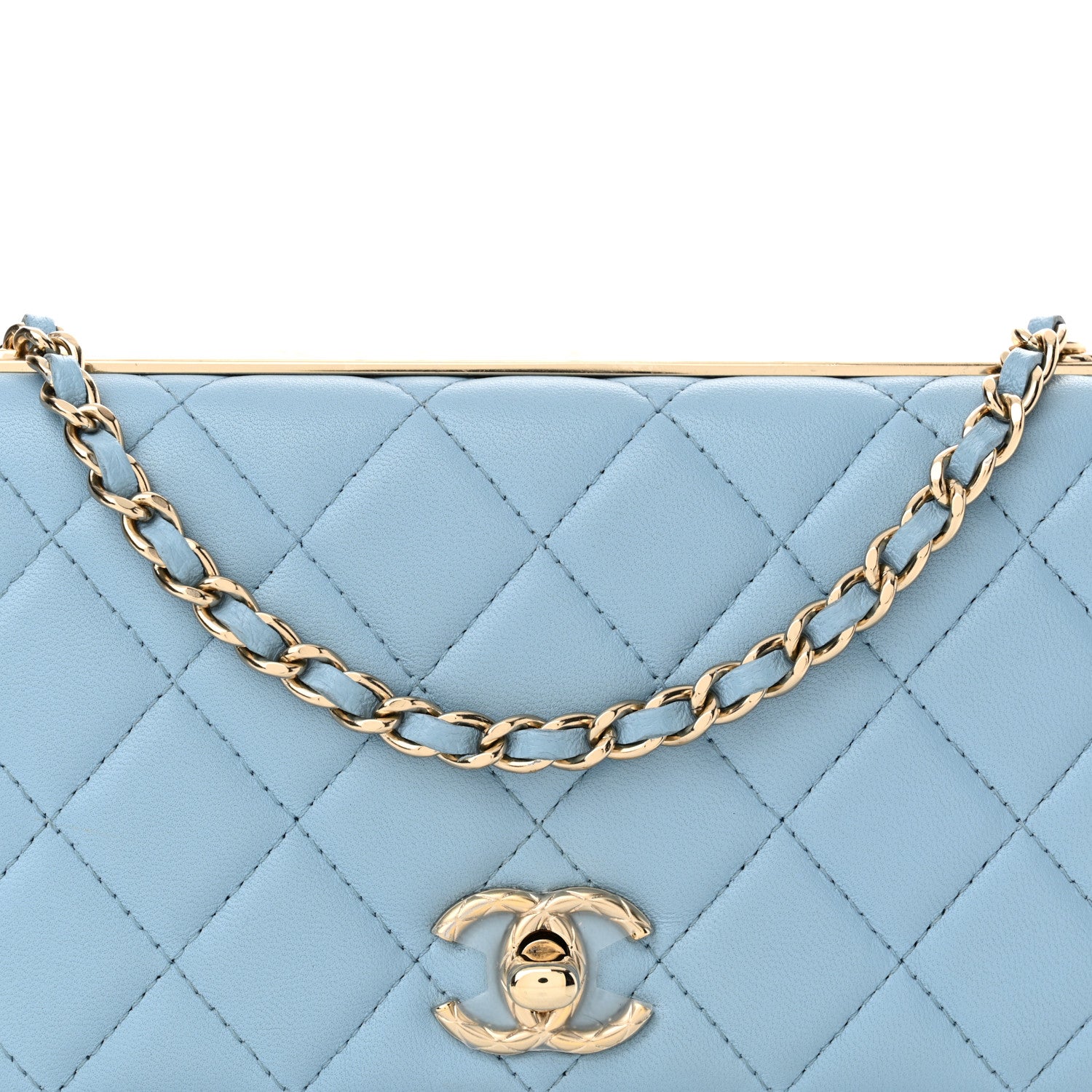 Chanel Lambskin Quilted Trendy CC Wallet On Chain WOC Light Blue 9 of 13