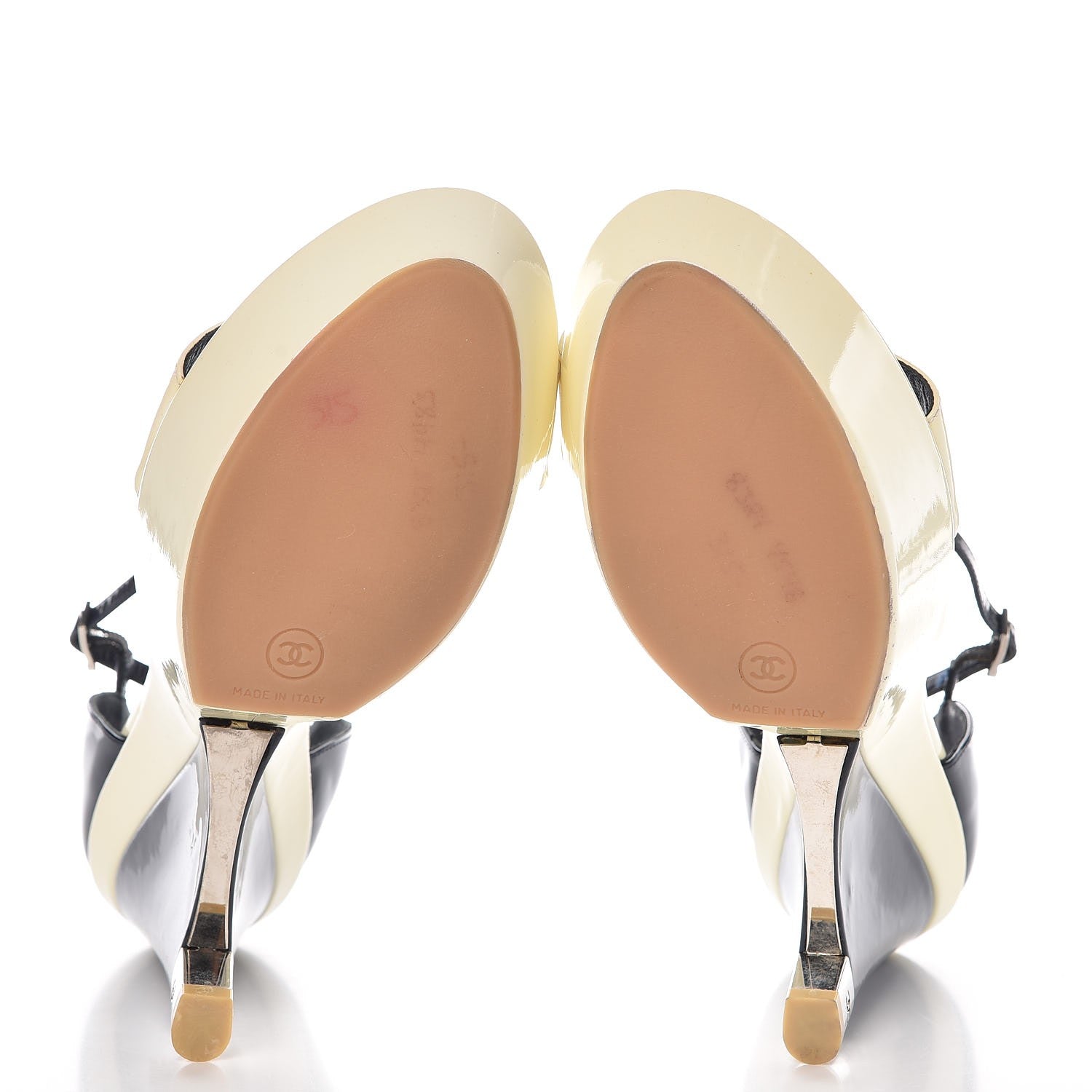 Chanel Patent Wedge Sandals 41 Navy Beige 7 of 13