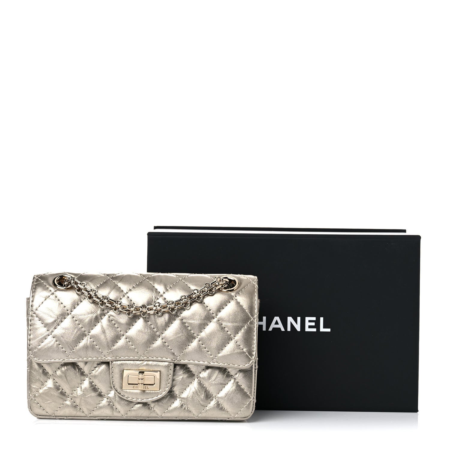 Chanel Metallic Aged Calfskin Quilted 2.55 Reissue Mini Flap Light Gold 10 of 10