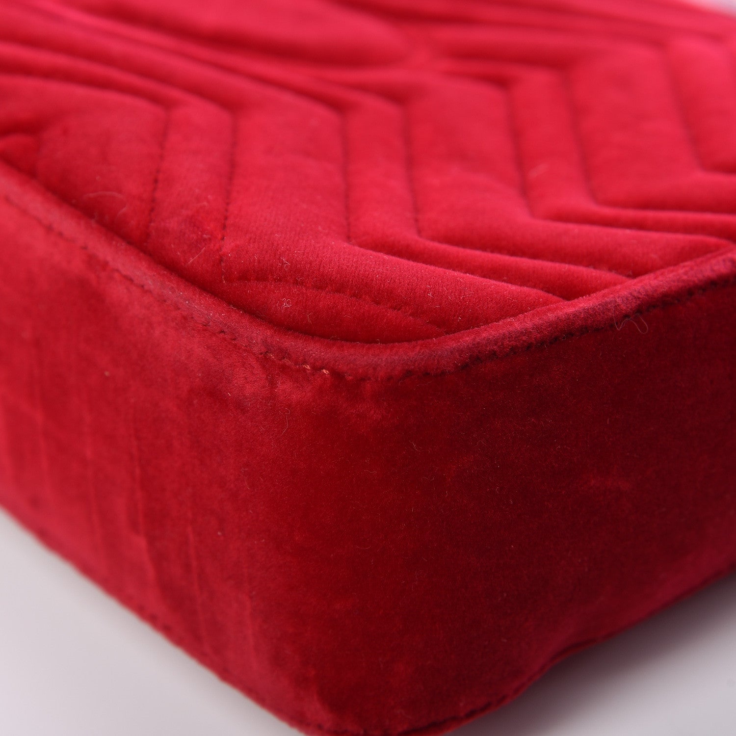 Gucci Velvet Matelasse Medium GG Marmont Shoulder Bag Hibiscus Red 10 of 18
