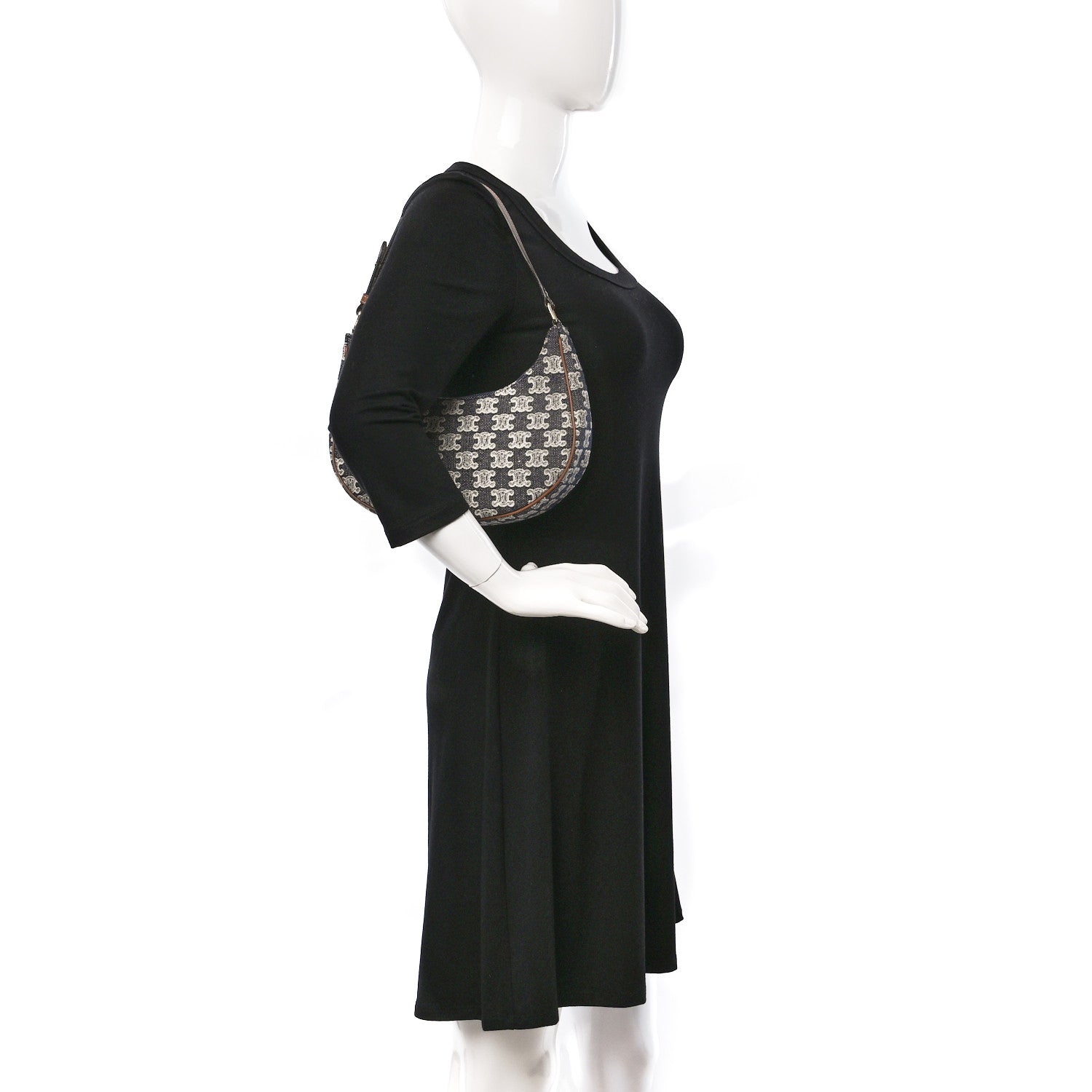 Celine Canvas Calfskin Ava Triomphe Shoulder Bag Blue 2 of 9