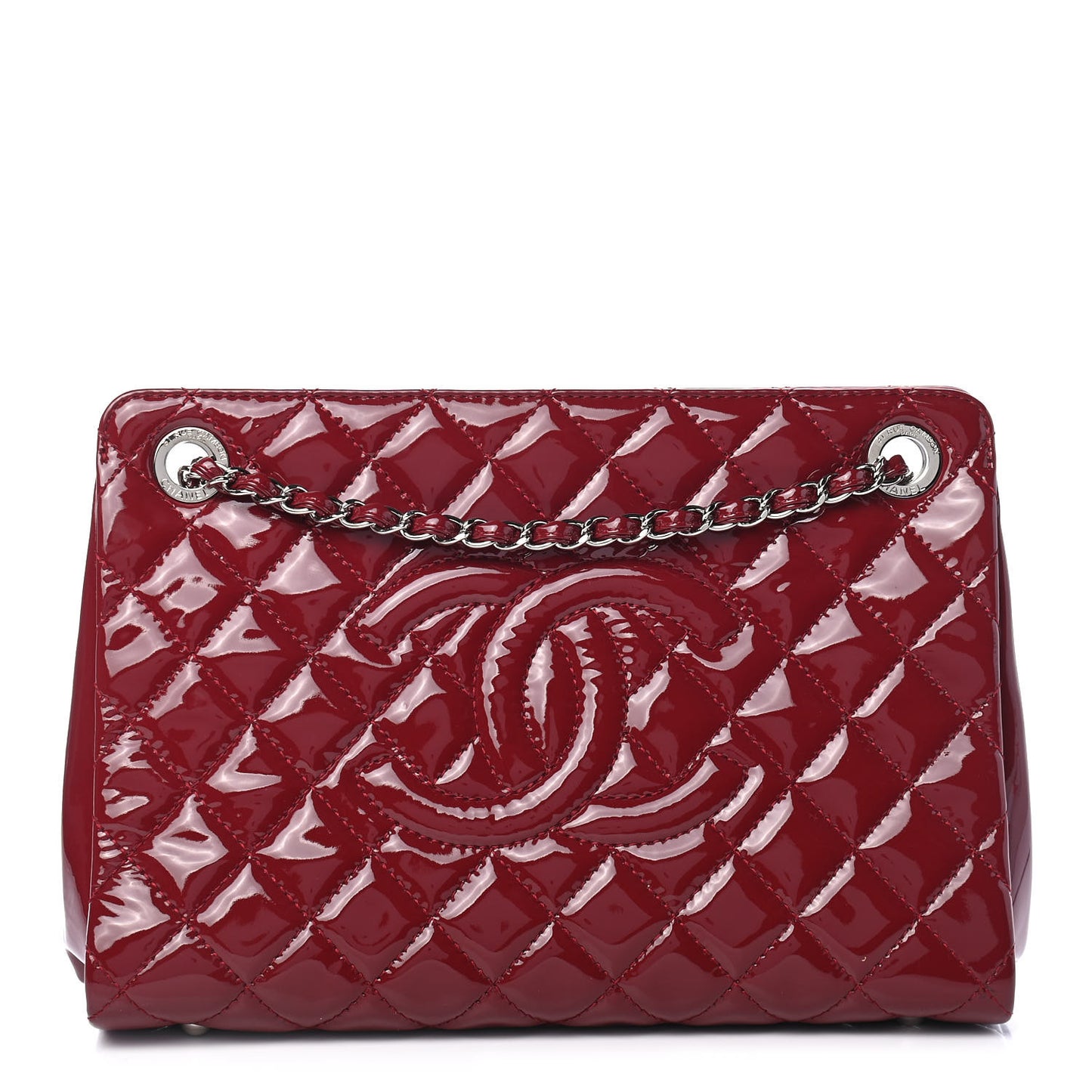 Patent Quilted Timeless CC Shopping Tote Red