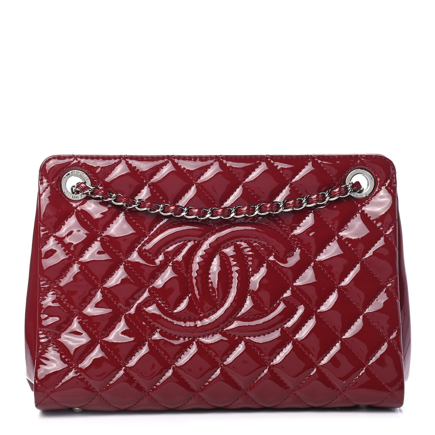Chanel Patent Quilted Timeless CC Shopping Tote Red 1 of 9