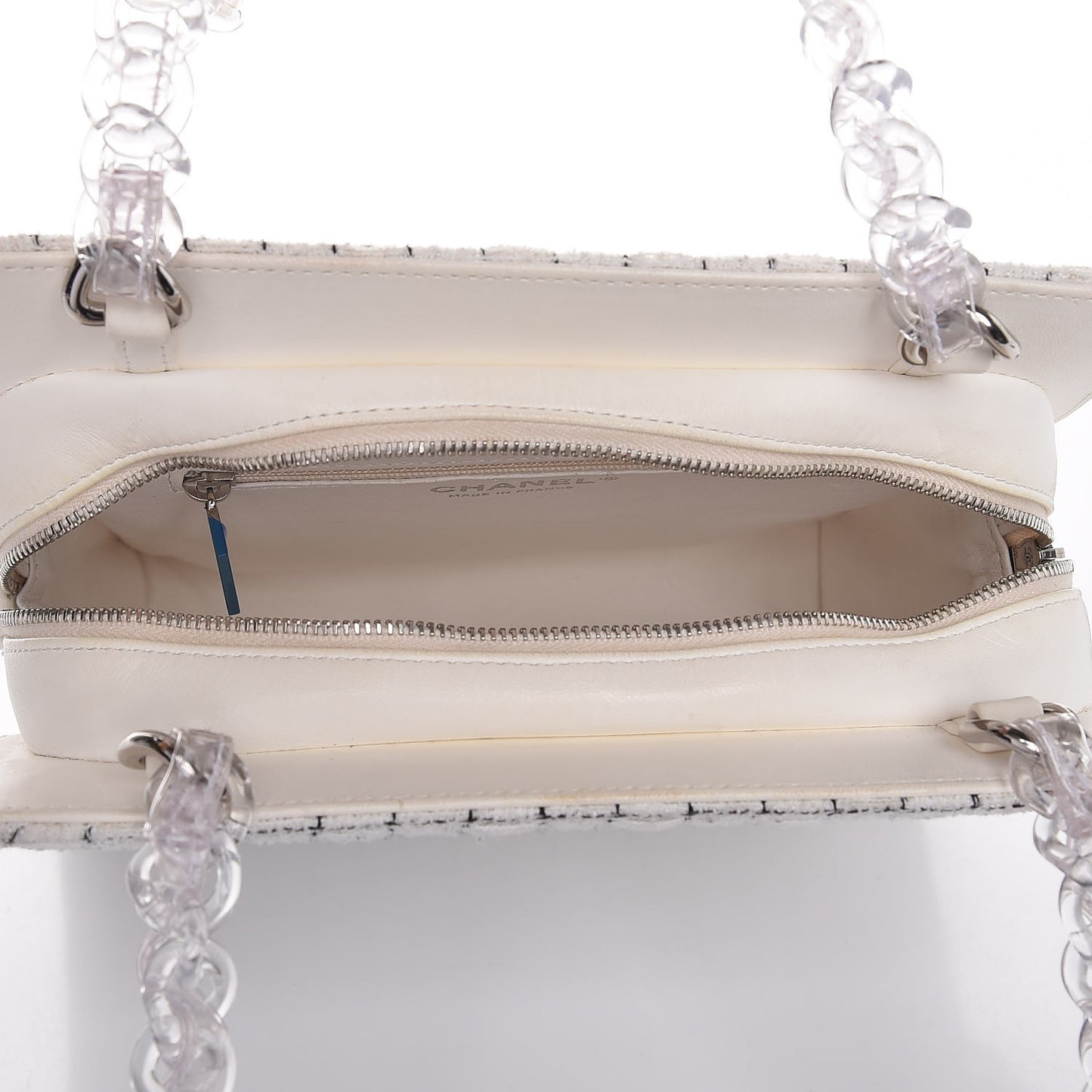 Tweed Zip Tote White Black