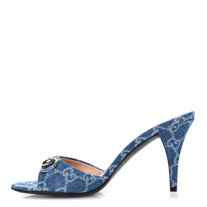 Gucci Denim GG Monogram Horsebit Slide Sandals 37 Blue 1 of 10