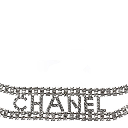Chanel Crystal CC Logo Choker Necklace Silver 3 of 5