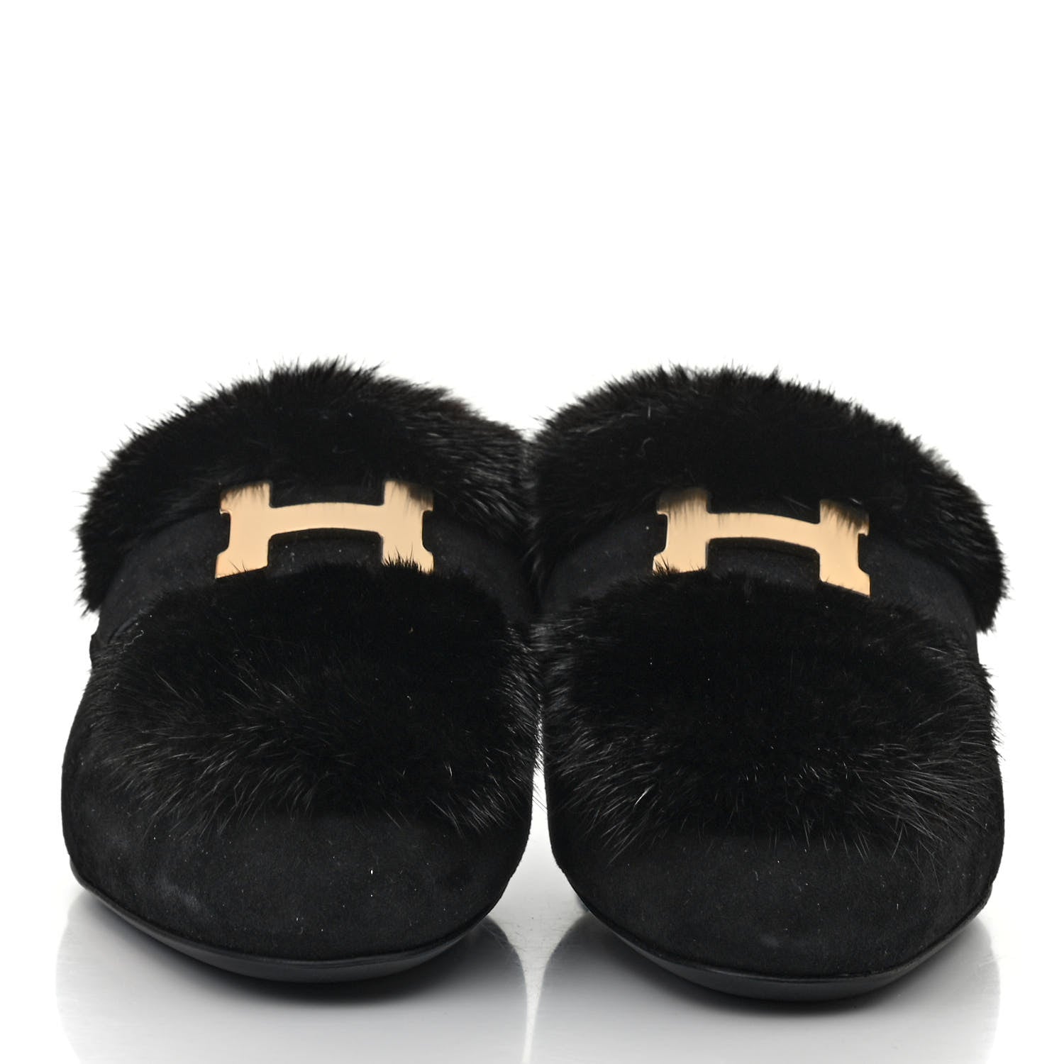 Hermes Mink Fur Suede Goatskin Trocadero Mule 35 Black 2 of 7