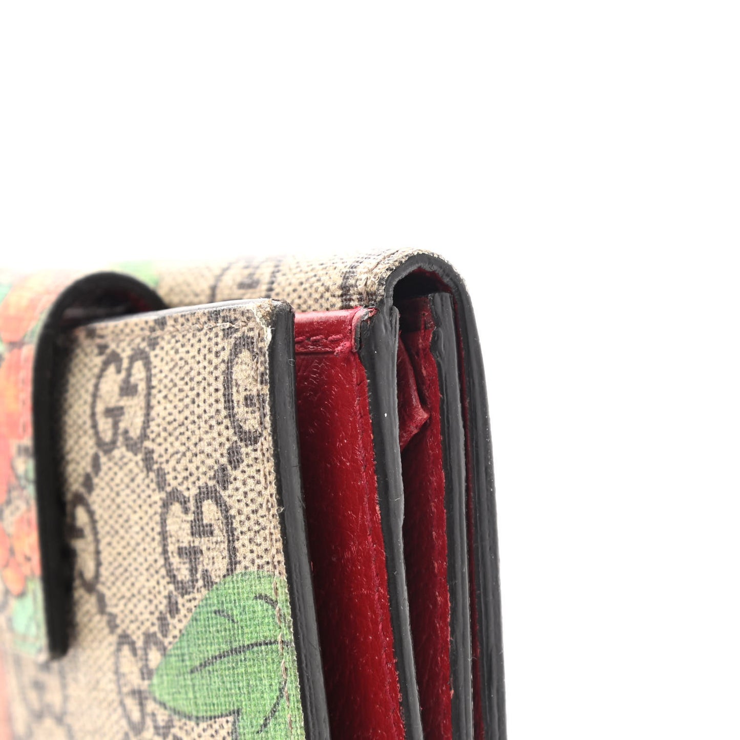 GG Supreme Monogram Tian French Flap Wallet Beige Multicolor Red