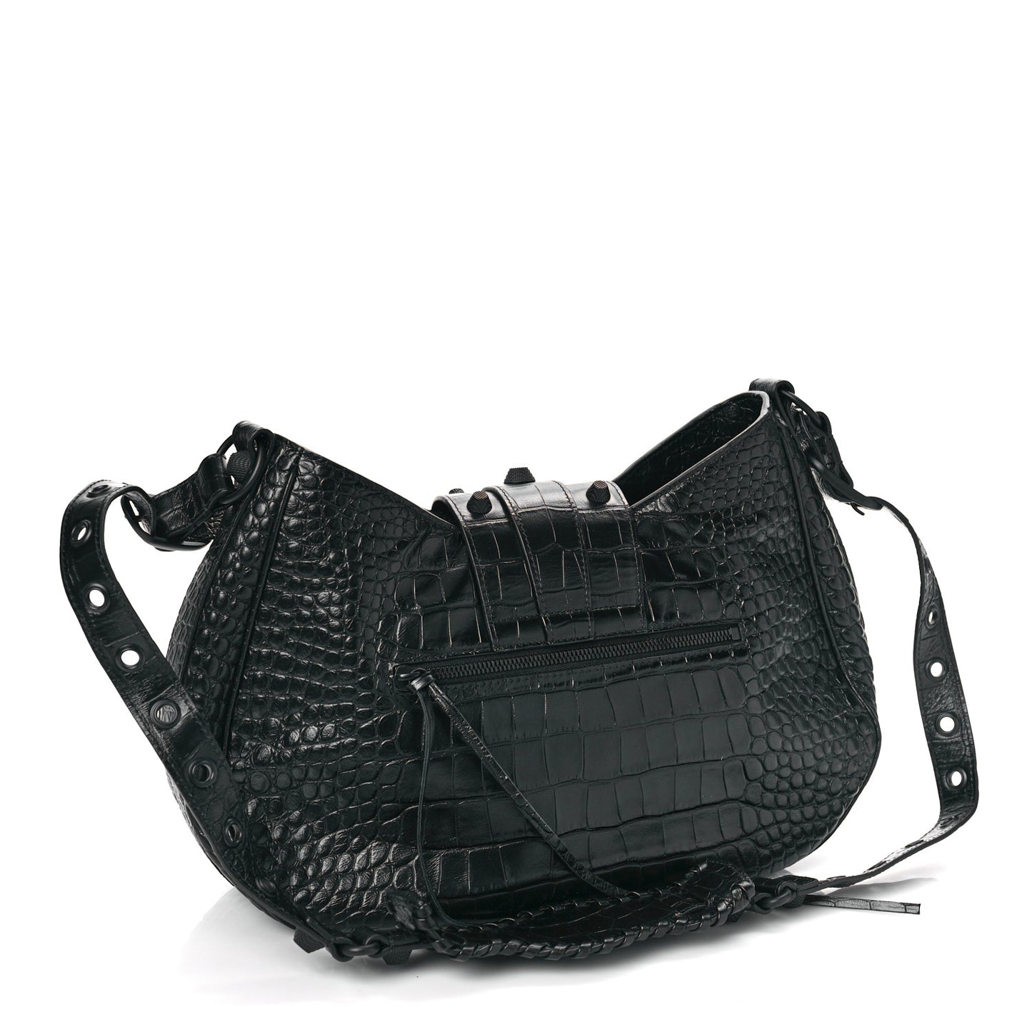 Extra Supple Calfskin Monochrome Crocodile Embossed Medium Le Cagole Shoulder Bag Black